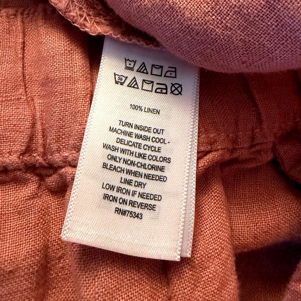 Salmon Pink Coastal Fisherman Linen Pants Womens Large Cropped Elastic Waist NWT - Picture 4 of 10